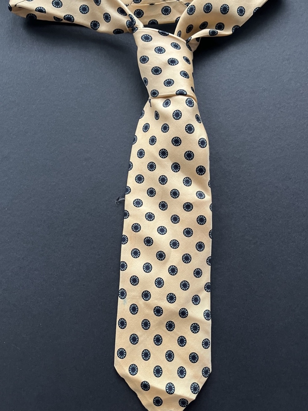 Vintage Brooks Brothers 100% Silk Polka Dot Tie Yellow & Blue - Made in England